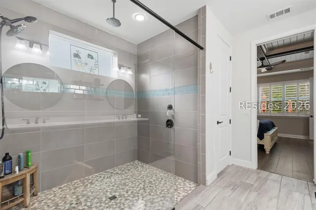 Walk-in shower at 1217 St. Somewhere Drive