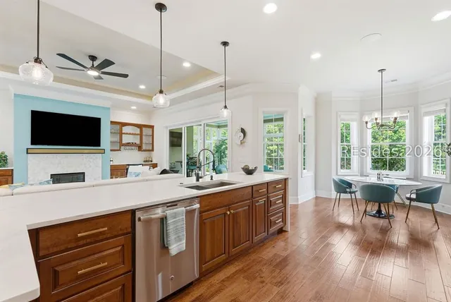 Kitchen island open to the dining area at 165 Topside E