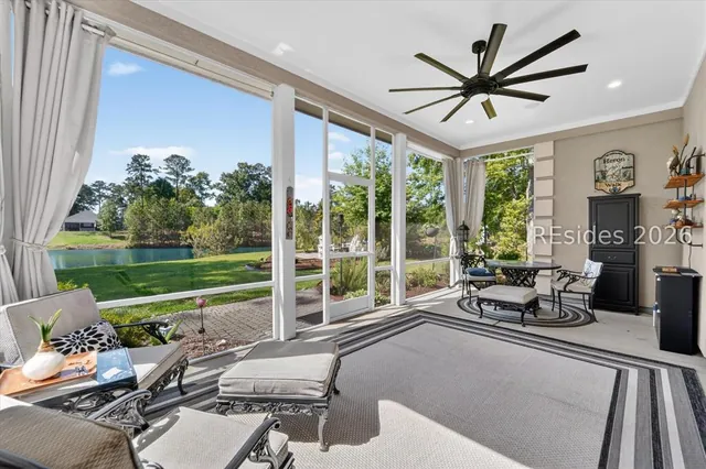 Screened porch overlooking the water at 174 Slack Tide Drive