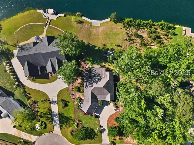 Aerial showing the lake frontage at 174 Slack Tide Drive
