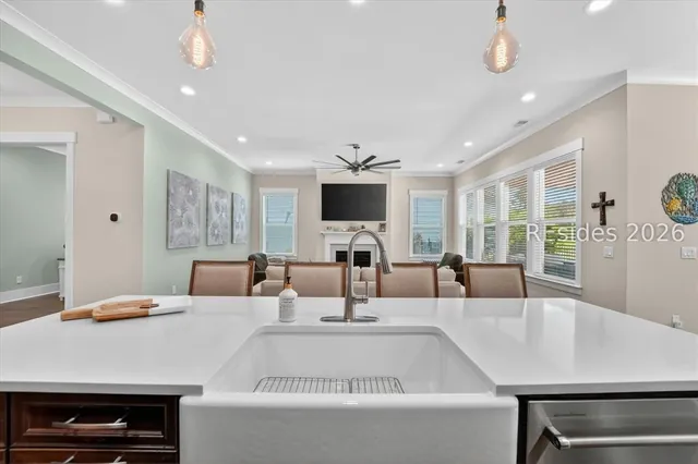 Farmhouse sink and quartz counters at 246 Laurel Oak Avenue