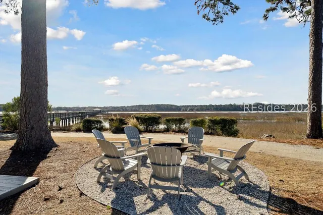 Riverfront fire pit and gathering area in Oldfield, Bluffton SC
